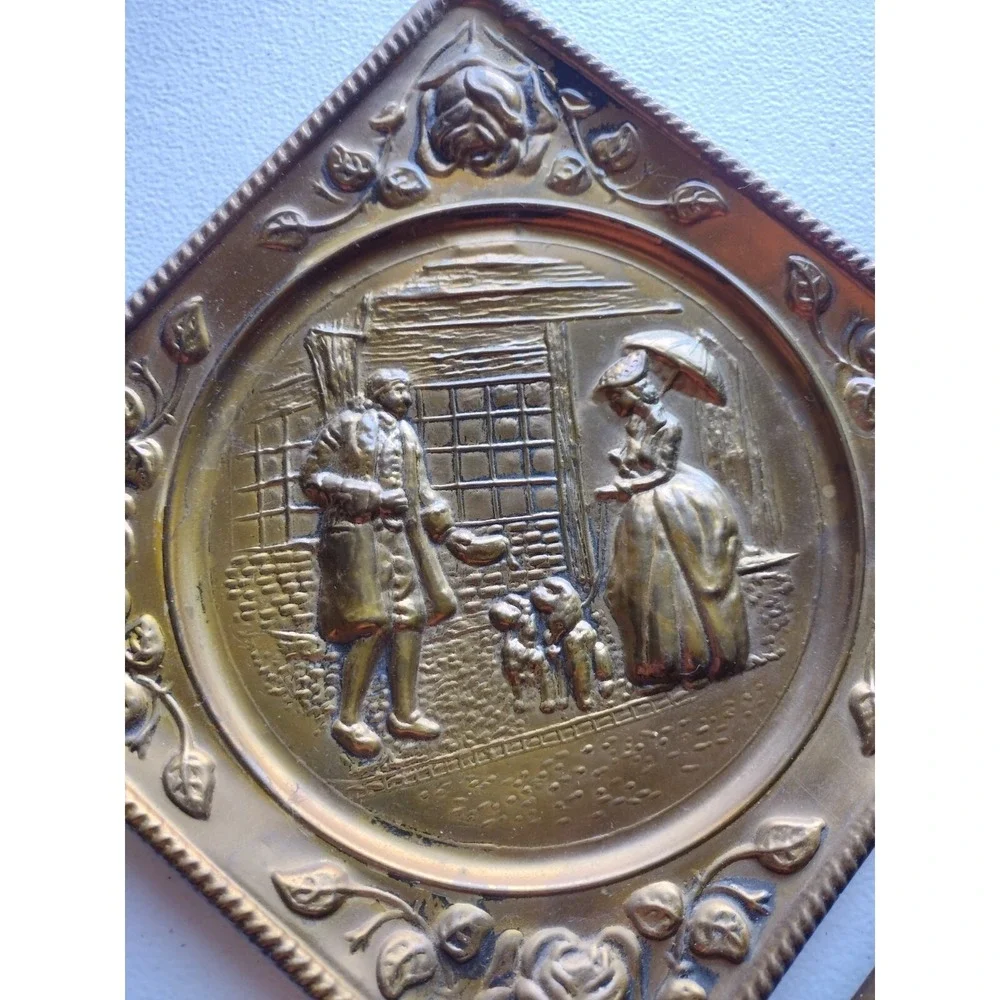 Vintage Elpec England Diamond Shaped Embossed‎ Brass Wall Hanging ×2